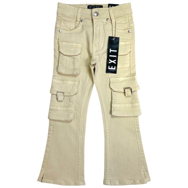 Cream Stacked Cargo Kids Jeans