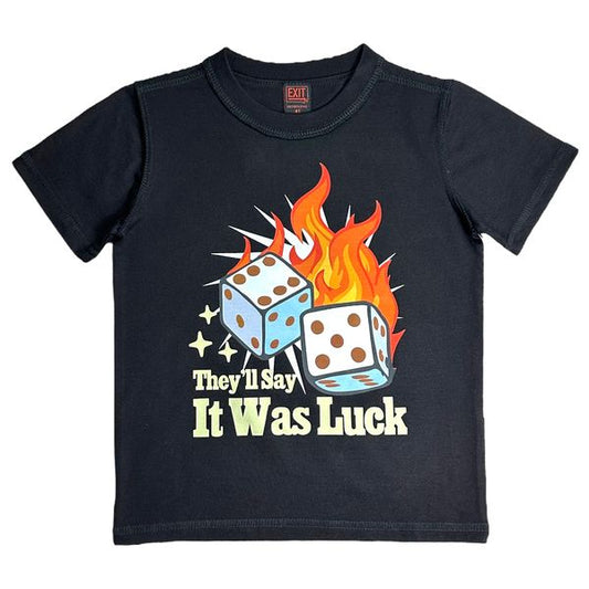 Luck Black Oversized Reverse Stitch Kids Tee