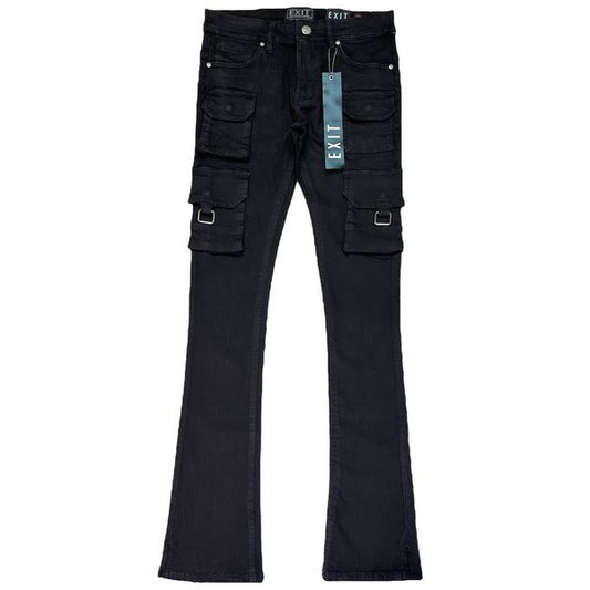 Black Cargo Stacked Mens Skinny Jeans