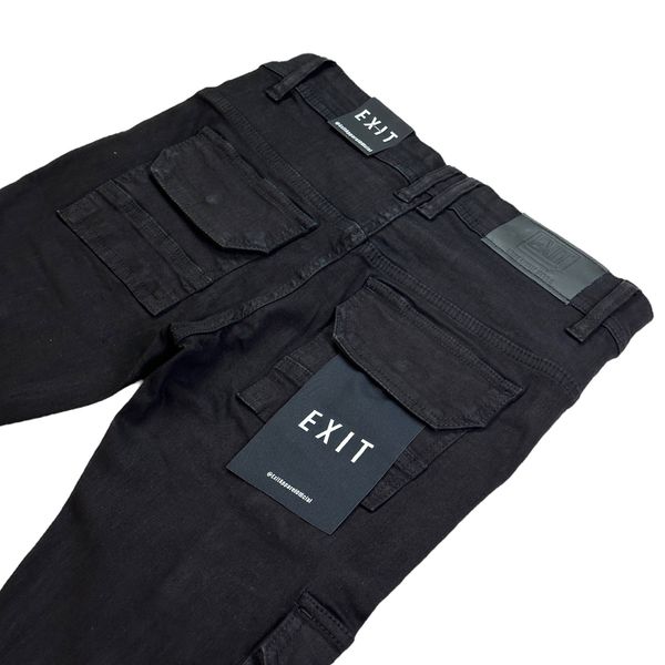 Black Cargo Stacked Mens Skinny Jeans