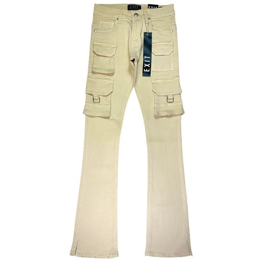 Cream Cargo Stacked Mens Skinny Jeans