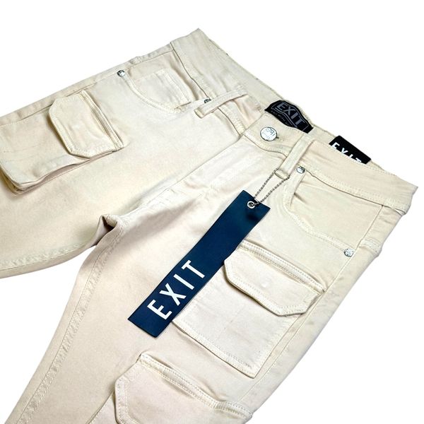 Cream Cargo Stacked Mens Skinny Jeans