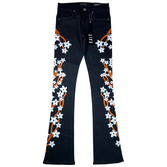 Black Rhinestone Stacked Mens Jeans