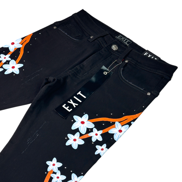 Black Rhinestone Stacked Mens Jeans