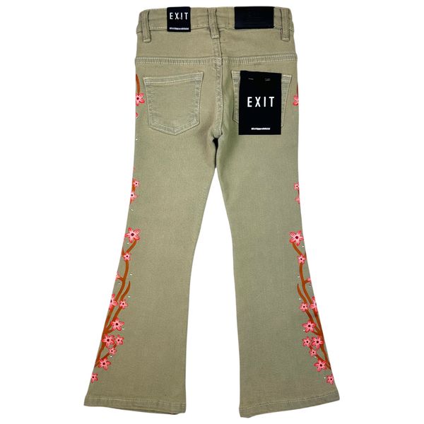Cream Rhinestone Stacked Kids Jeans
