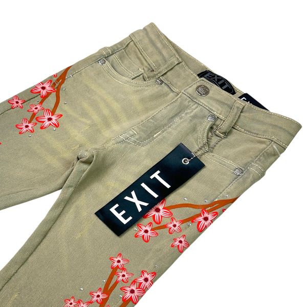 Cream Rhinestone Stacked Kids Jeans