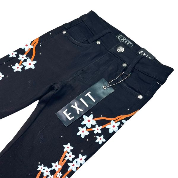 Black Rhinestone Stacked Kids Jeans