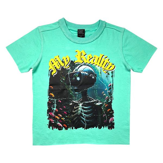 Crop RAW Mint Aqua Oversized Reverse Stitch Kids Tee