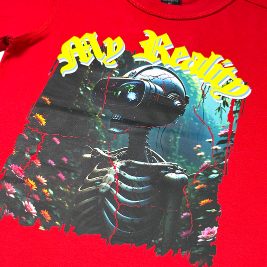 Crop RAW Red Oversized Reverse Stitch Kids Tee