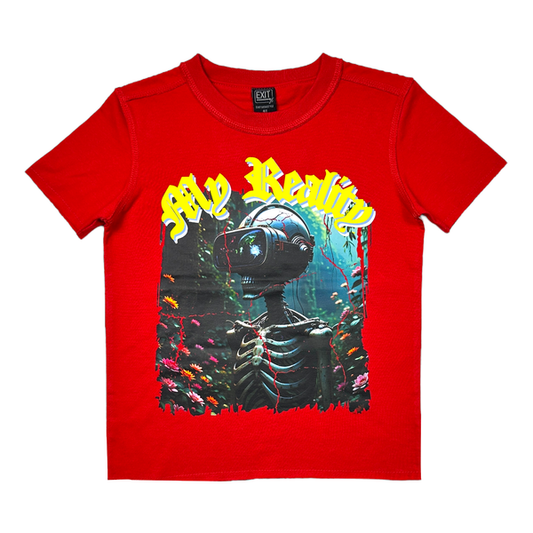 Crop RAW Red Oversized Reverse Stitch Kids Tee
