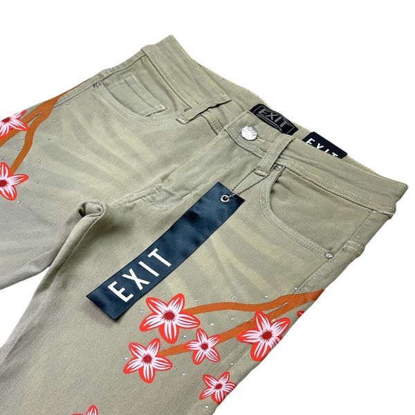 Cream Rhinestone Stacked Mens Jeans