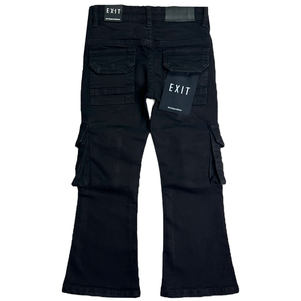 Black Stacked Cargo Kids Jeans