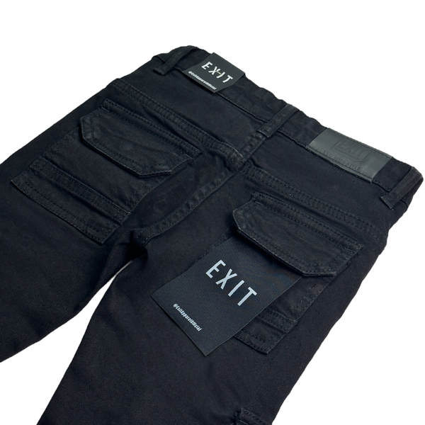 Black Stacked Cargo Kids Jeans