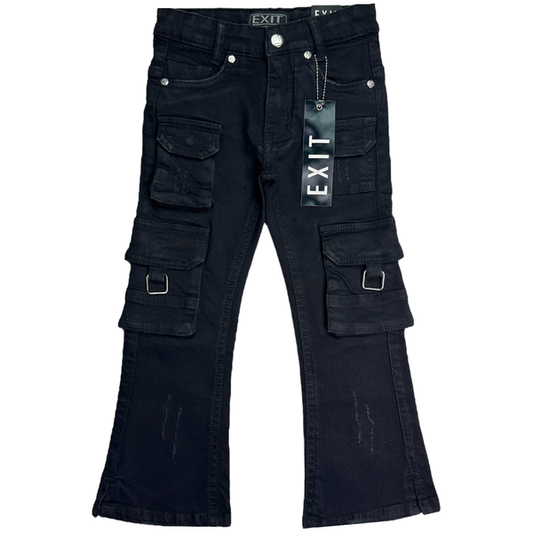 Black Stacked Cargo Kids Jeans