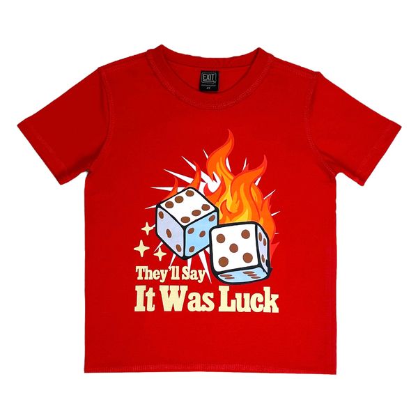 Luck Red Oversized Reverse Stitch Kids Tee