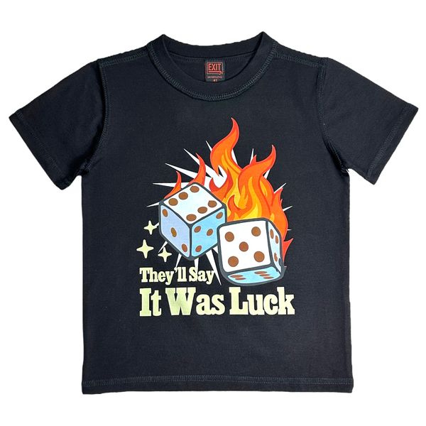 Luck Black Oversized Reverse Stitch Kids Tee