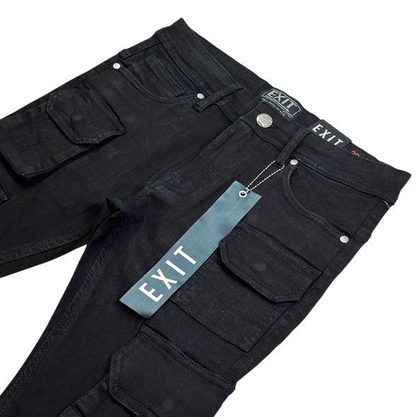 Black Cargo Stacked Mens Skinny Jeans