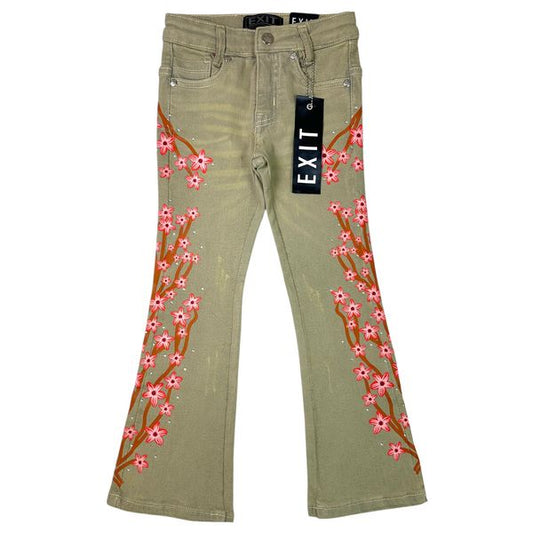 Cream Rhinestone Stacked Kids Jeans