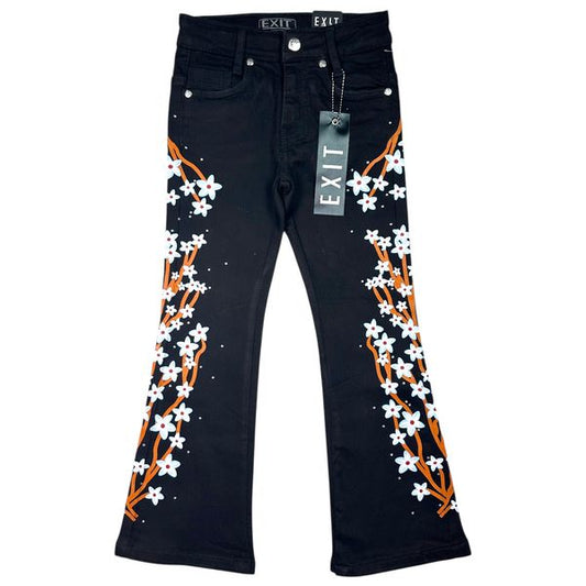 Black Rhinestone Stacked Kids Jeans