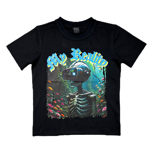 Crop RAW Black Oversized Reverse Stitch Kids Tee